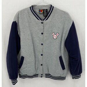 Vintage Disney Mickey Unlimited Jacket Mens Large Gray Varsity Baseball Bomber